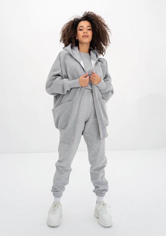 Amala - Oversizowa bluza rozpinana z kapturem Grey Melange