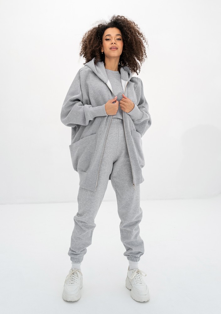 Amala - Grey melange oversize zipped hoodie