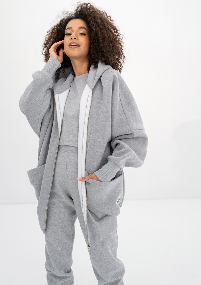 Amala - Grey melange oversize zipped hoodie