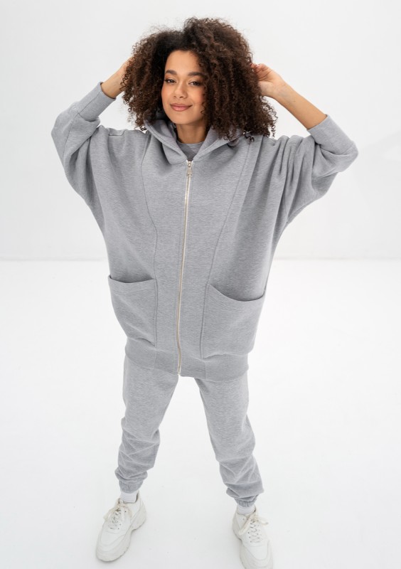 Amala - Oversizowa bluza rozpinana z kapturem Grey Melange
