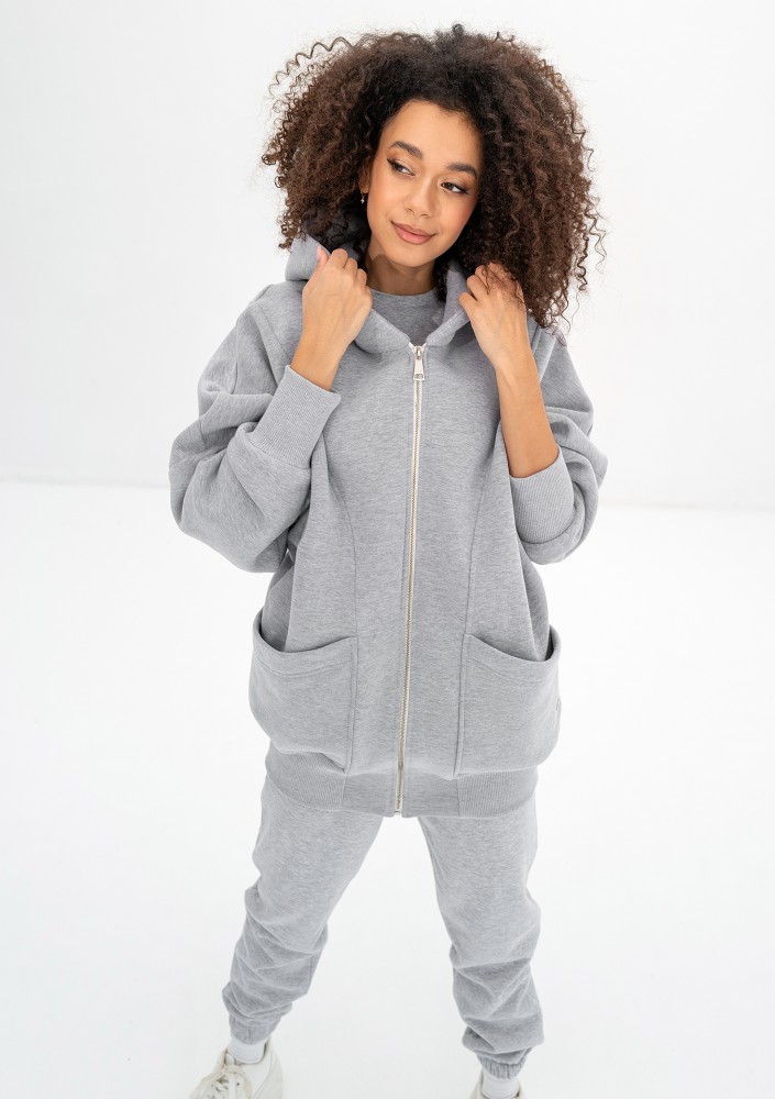 Amala - Grey melange oversize zipped hoodie