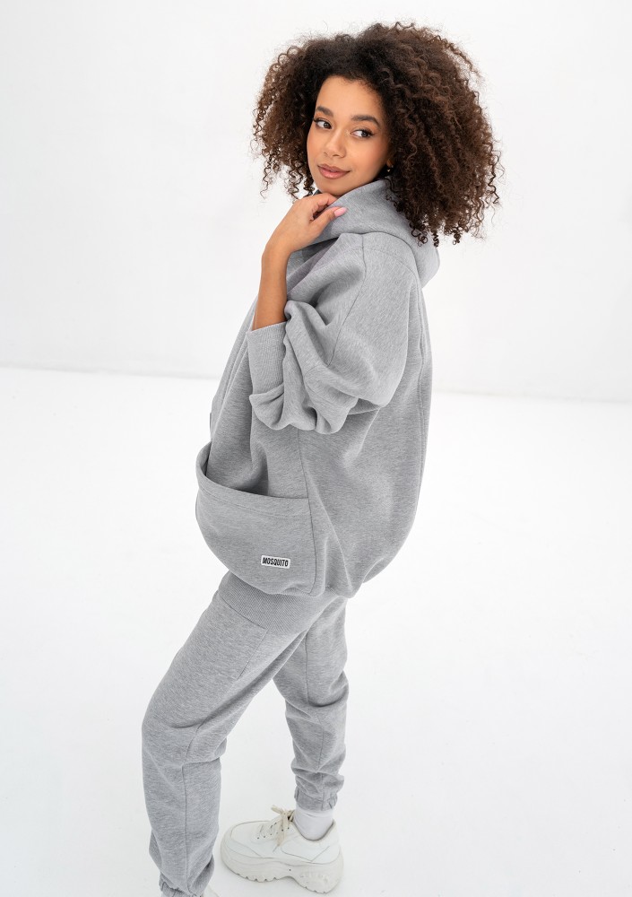 Amala - Oversizowa bluza rozpinana z kapturem Grey Melange