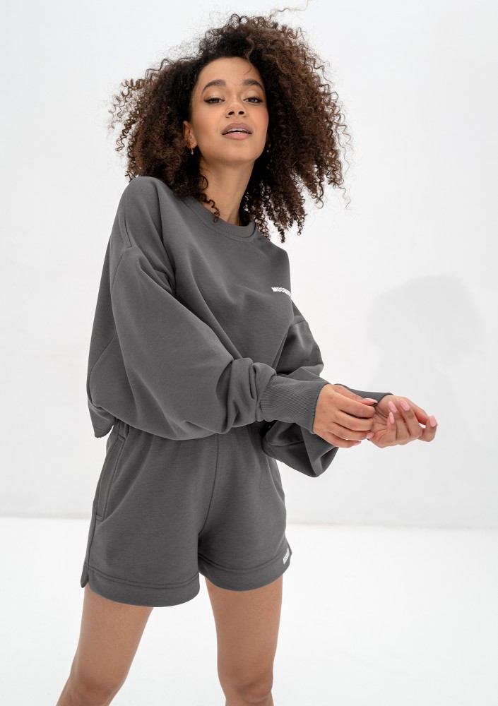 Shore Crop - Dark stone grey crop oversize sweatshirt