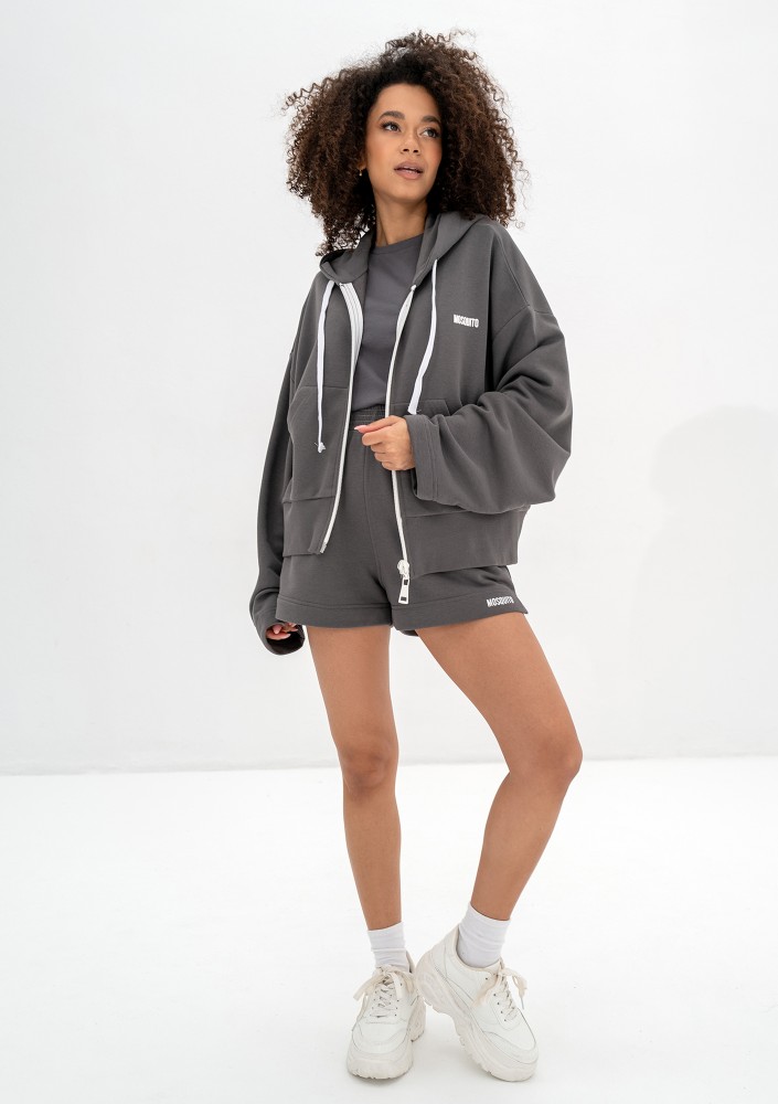 Bane - Dark stone grey oversize zipped hoodie