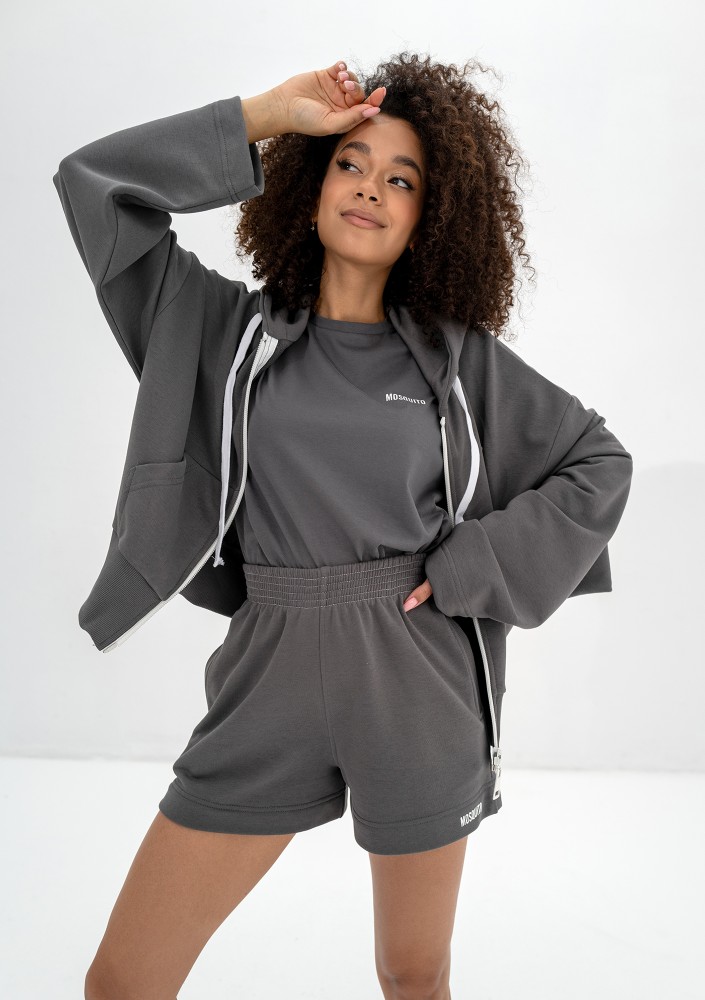 Bane - Dark stone grey oversize zipped hoodie