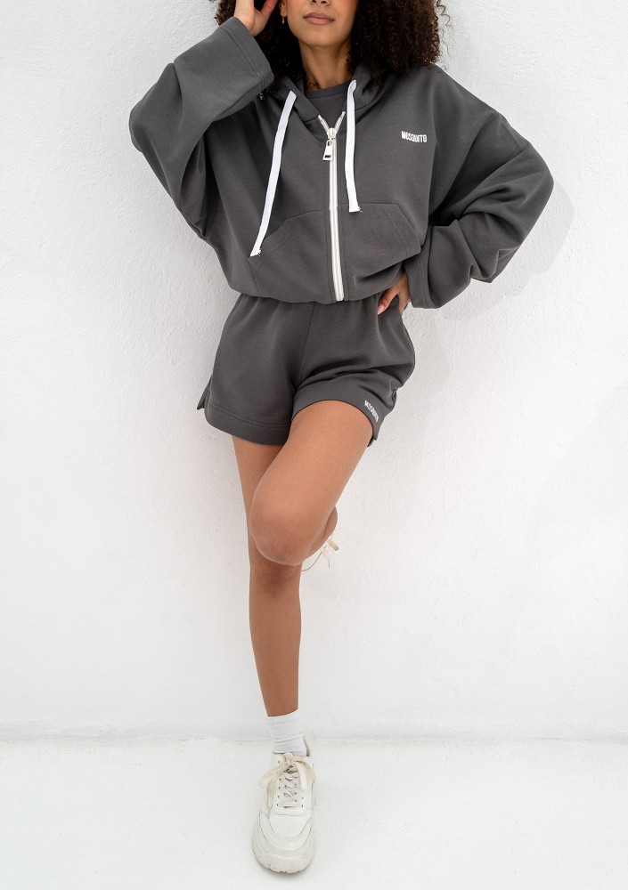 Bane - Dark stone grey oversize zipped hoodie