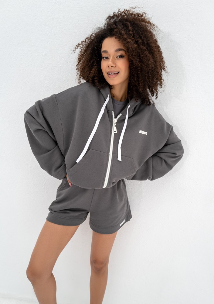 Bane - Dark stone grey oversize zipped hoodie