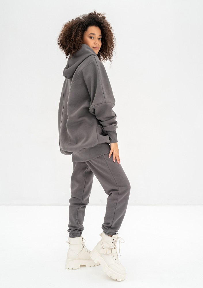 Amala - Dark stone grey oversize zipped hoodie