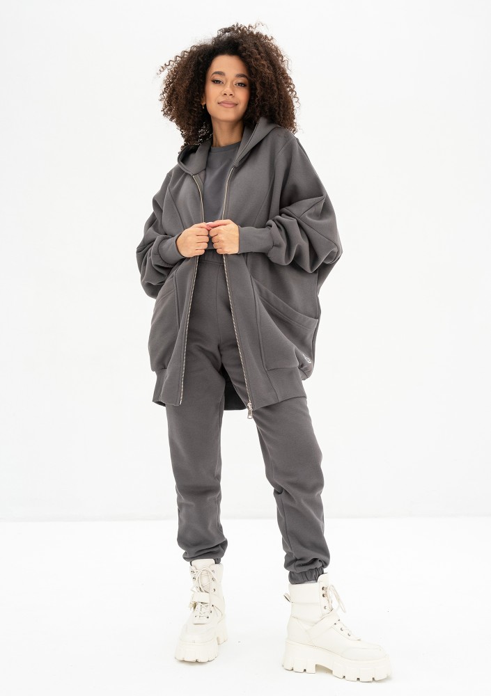 Amala - Dark stone grey oversize zipped hoodie