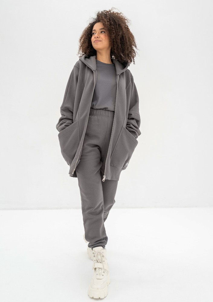Amala - Dark stone grey oversize zipped hoodie