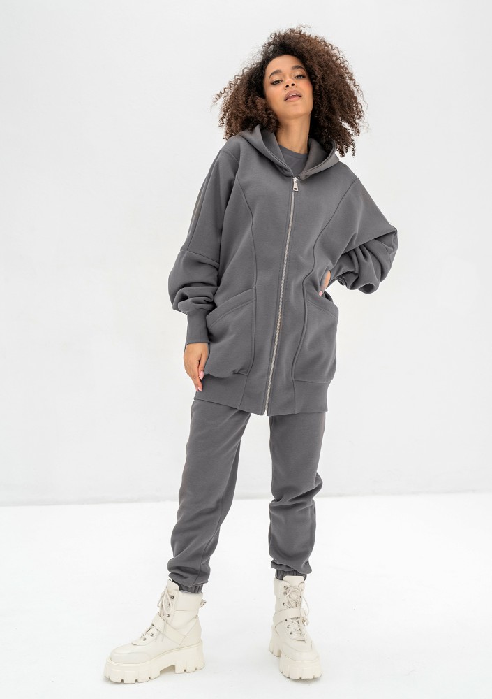 Amala - Oversizowa bluza rozpinana z kapturem Dark Stone