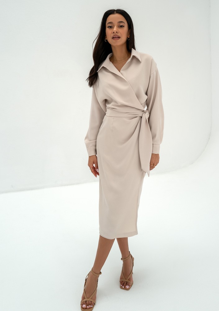 Emily - Beige midi wrap dress