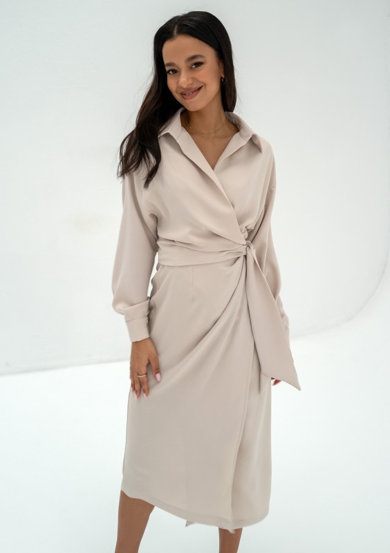 Emily - Beige midi wrap dress