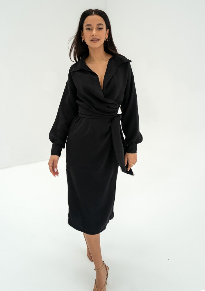 Emily - Black midi wrap dress