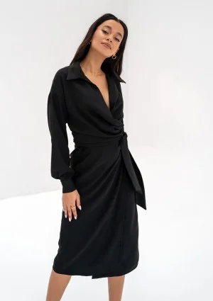 Emily - Kopertowa sukienka midi Czarna