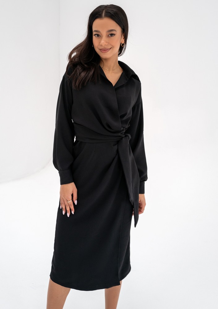 Emily - Black midi wrap dress
