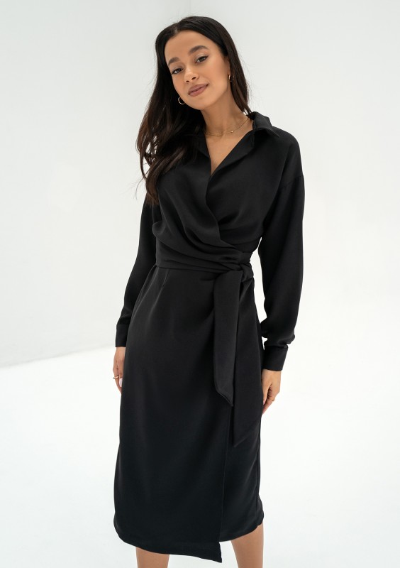 Emily - Black midi wrap dress