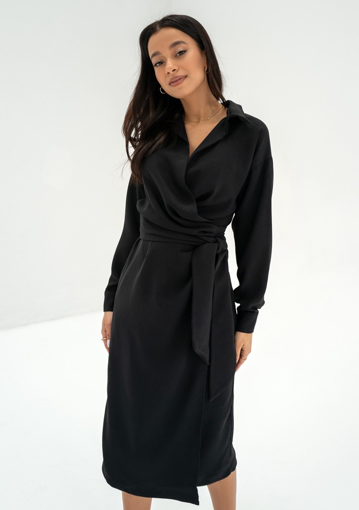 Emily - Black midi wrap dress