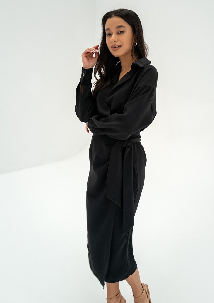 Emily - Black midi wrap dress