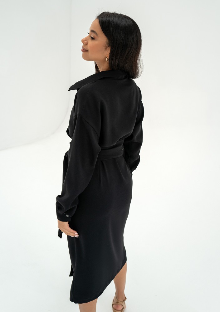 Emily - Black midi wrap dress