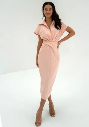 Axelle - Peach pink collared midi dress