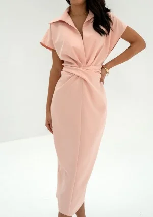 Axelle - Peach pink collared midi dress