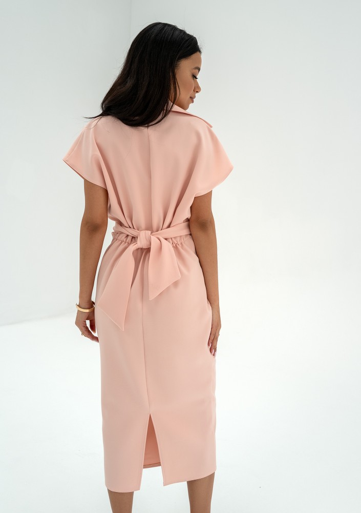 Axelle - Peach pink collared midi dress