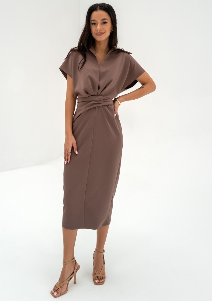 Axelle - Brown collared midi dress
