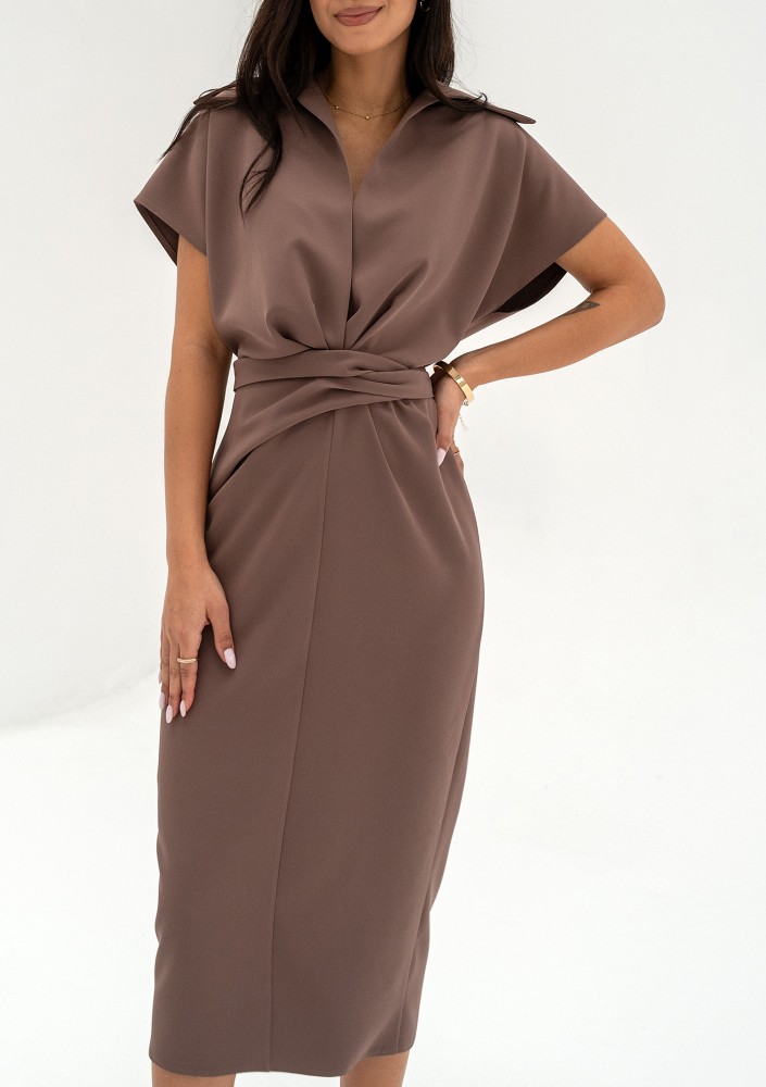 Axelle - Brown collared midi dress