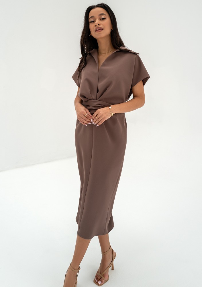 Axelle - Brown collared midi dress