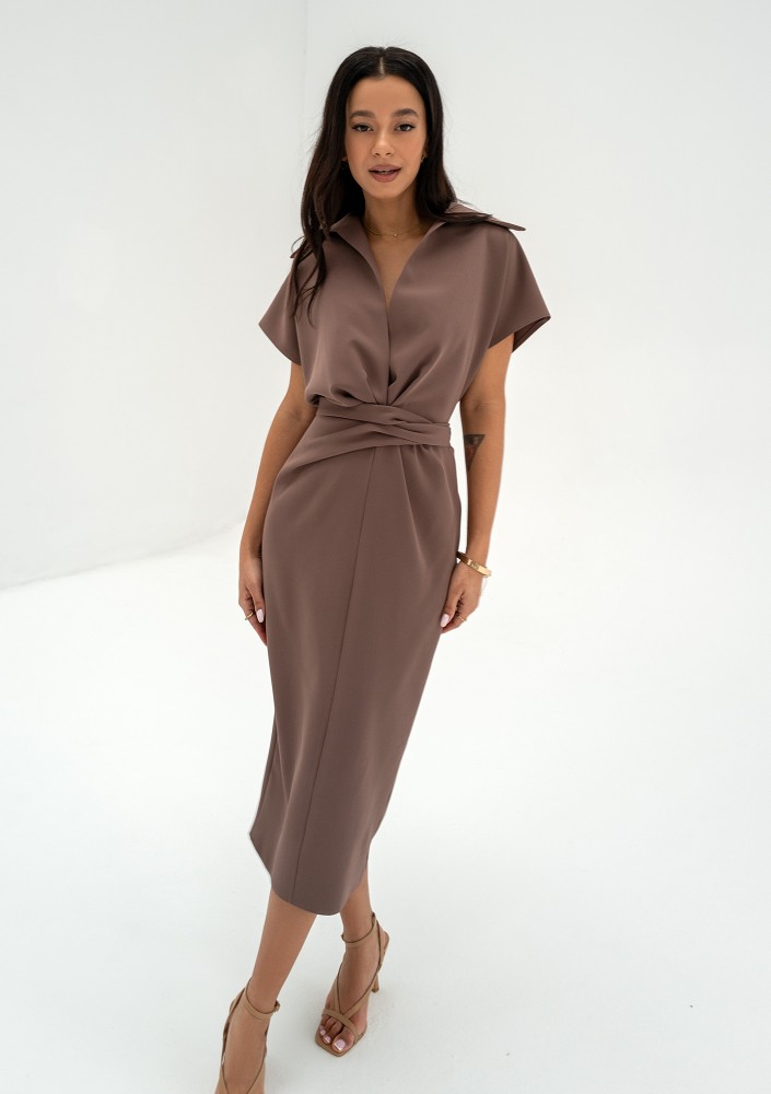Axelle - Brown collared midi dress