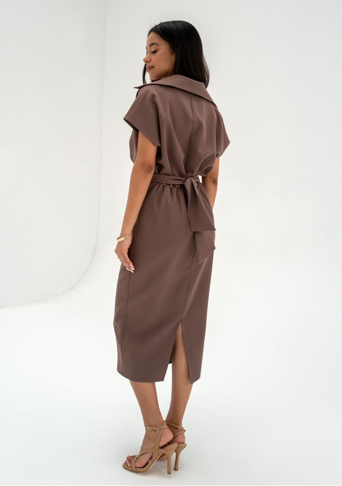 Axelle - Brown collared midi dress