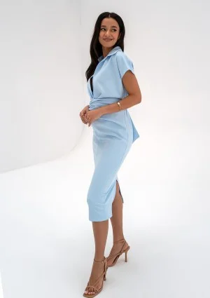 Axelle - Sukienka midi z wiązaniem Błękitna