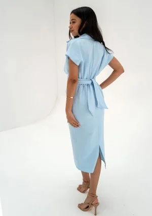 Axelle - Light blue collared midi dress