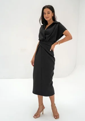 Axelle - Black collared midi dress