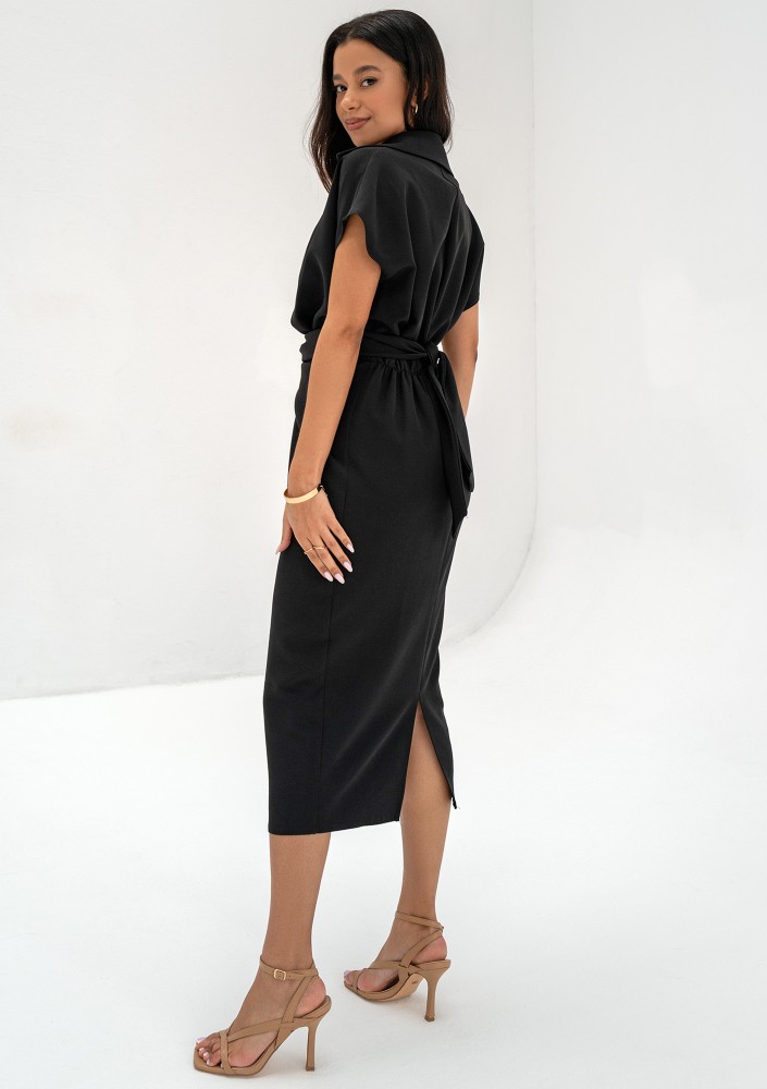 Axelle - Black collared midi dress