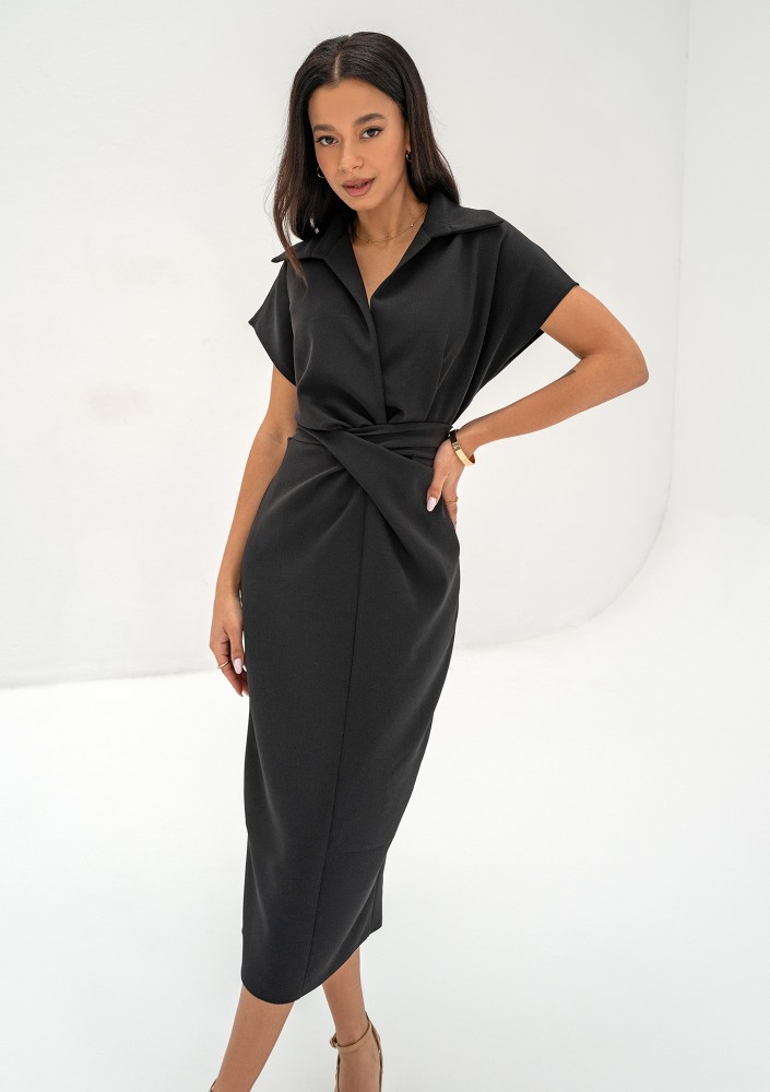 Axelle - Black collared midi dress