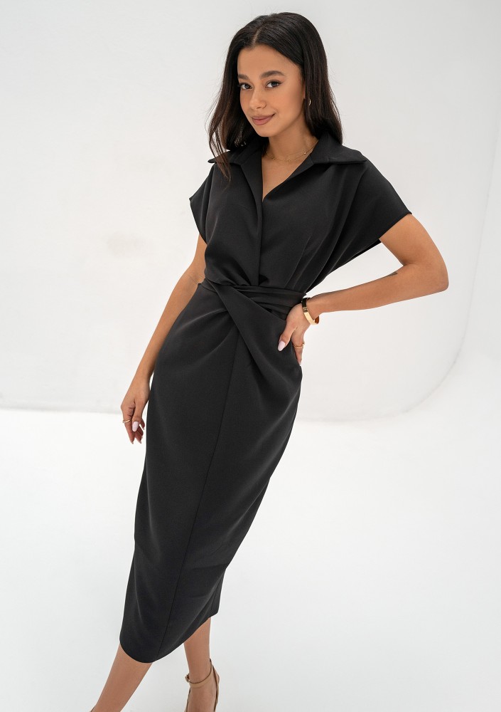 Axelle - Black collared midi dress