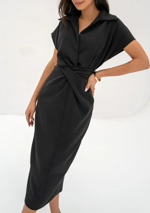 Axelle - Black collared midi dress