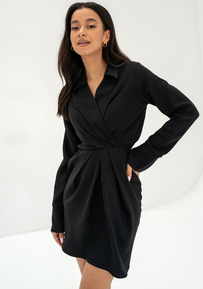 Nita - Black collared mini dress