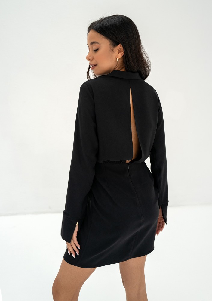 Nita - Black collared mini dress