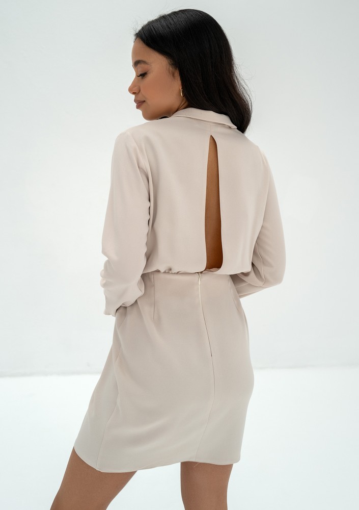 Nita - Beige collared mini dress