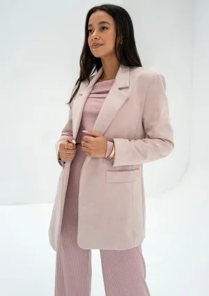 Zura - Marynarka damska z imitacji zamszu oversize Pudrowa