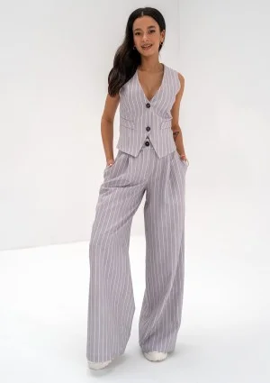 Mocca - Grey striped wide trousers