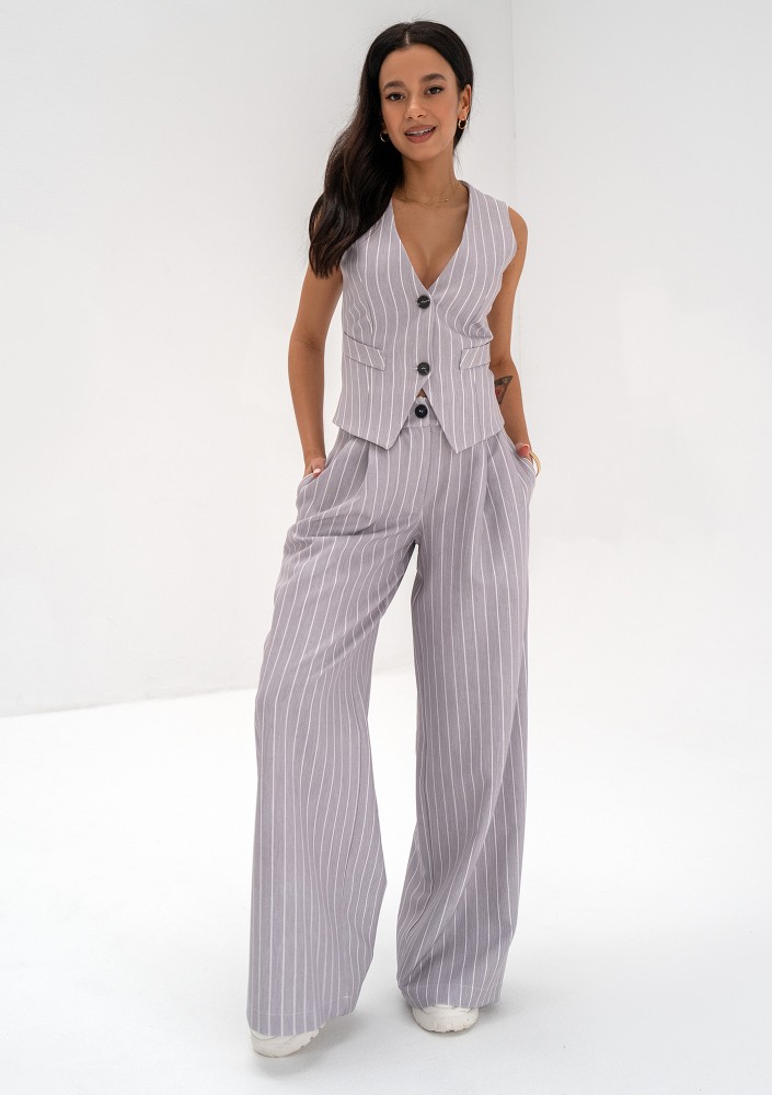Mocca - Grey striped wide trousers