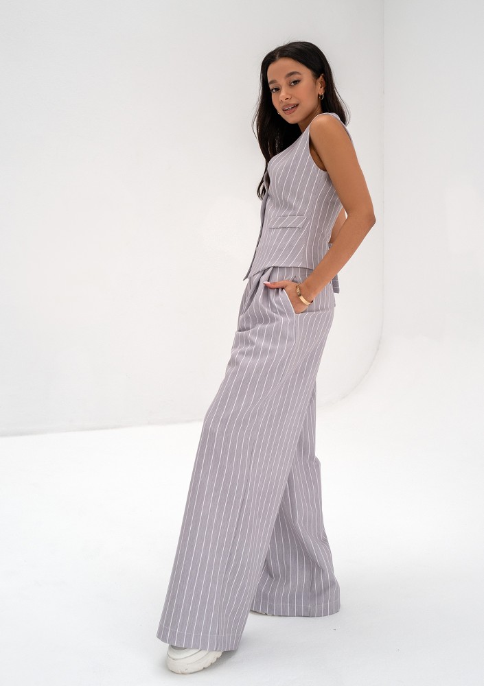Mocca - Grey striped wide trousers