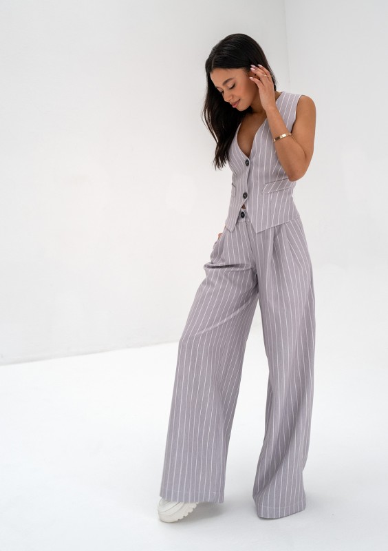 Mocca - Grey striped wide trousers