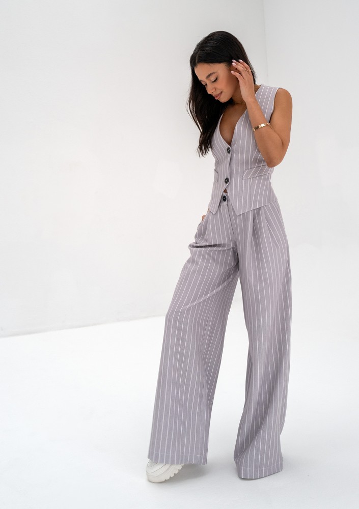 Mocca - Grey striped wide trousers