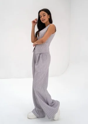 Mocca - Grey striped wide trousers