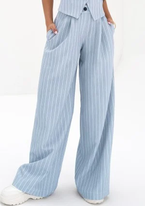 Mocca - Spodnie z szeroką nogawką w prążki Błękitne